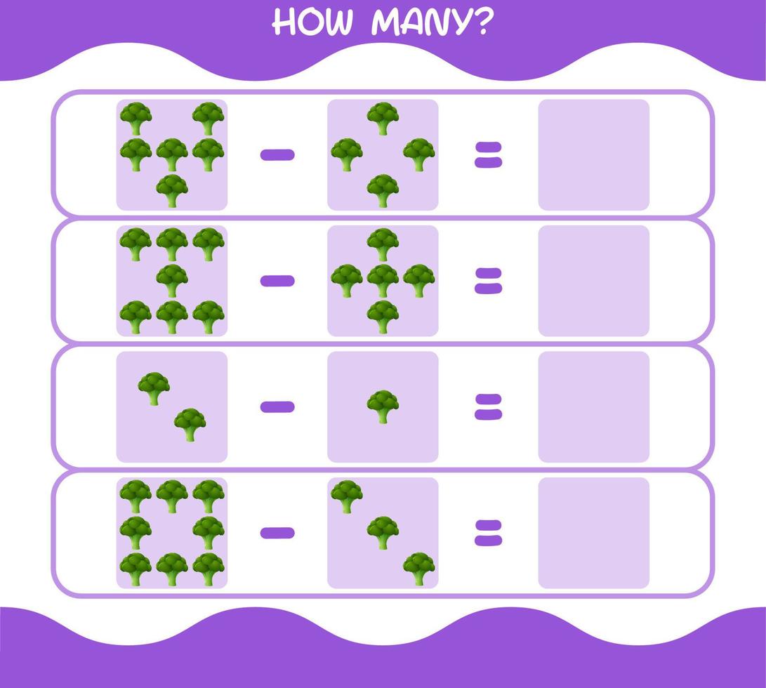 hur många tecknad broccoli. räknespel. pedagogiskt spel för barn och småbarn i förskoleåldern vektor