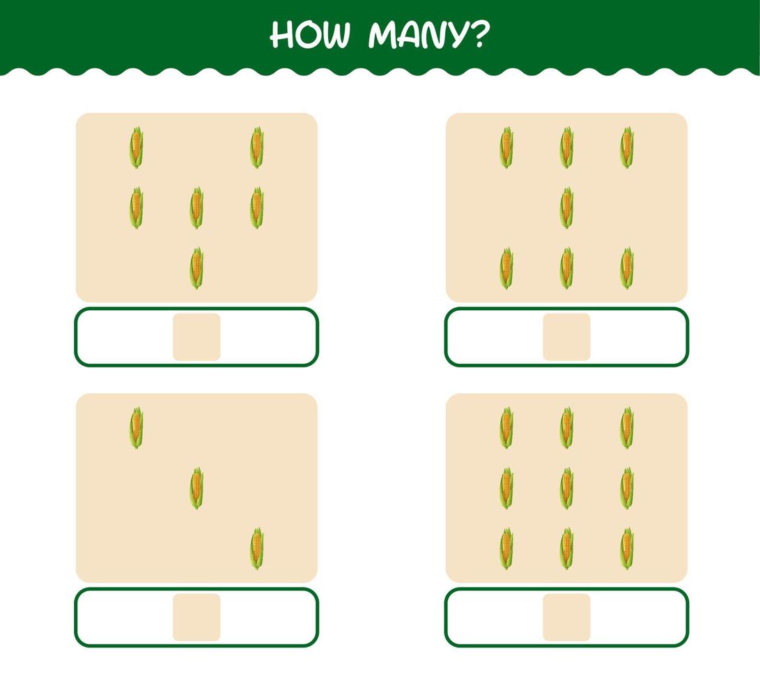 hur många tecknade majs. räknespel. pedagogiskt spel för barn och småbarn i förskoleåldern vektor