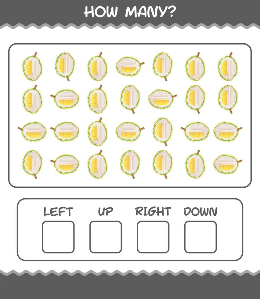 wie viele cartoon durian. Zählspiel. Lernspiel für Kinder und Kleinkinder im Vorschulalter vektor