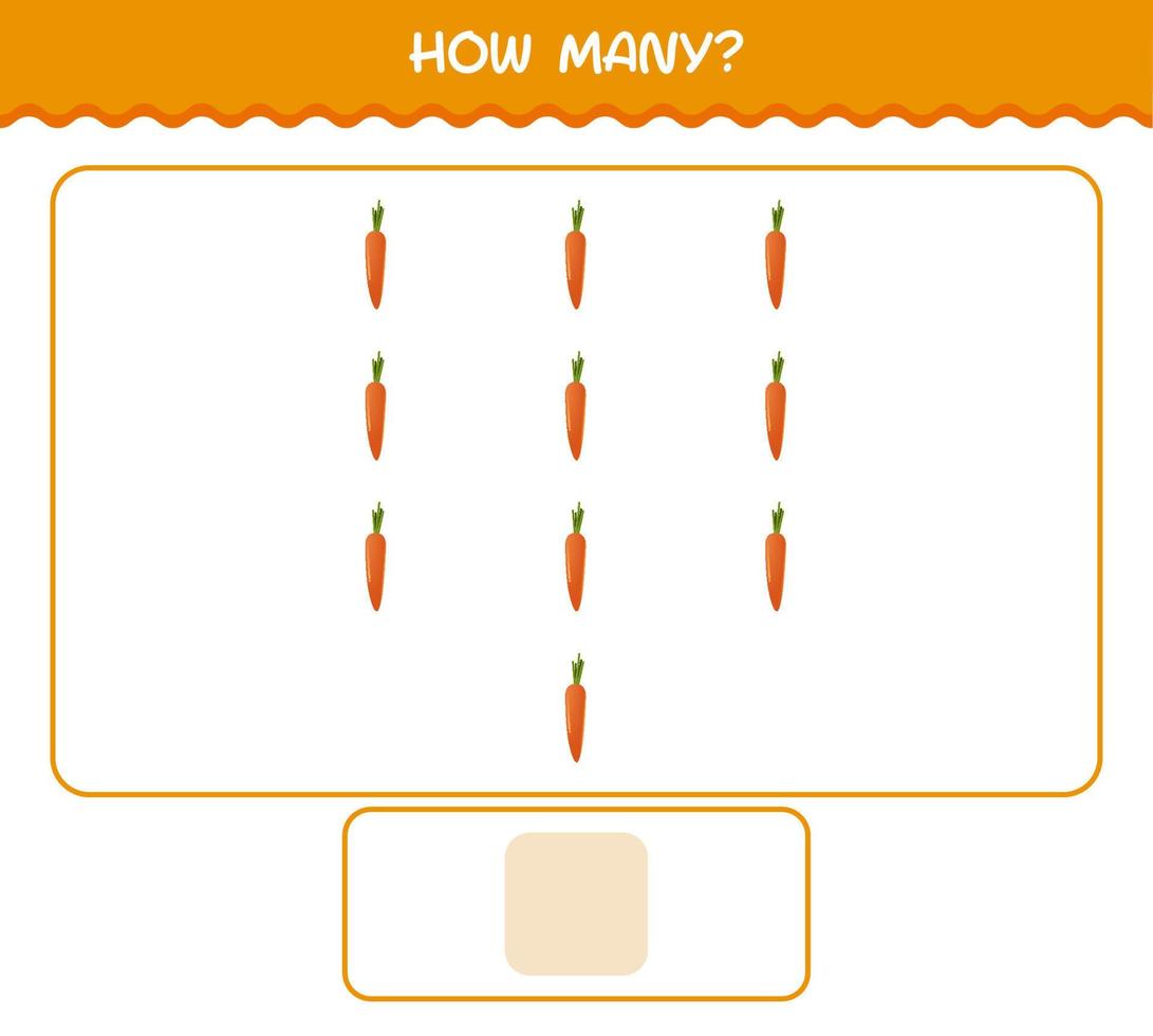 hur många tecknade morötter. räknespel. pedagogiskt spel för barn och småbarn i förskoleåldern vektor