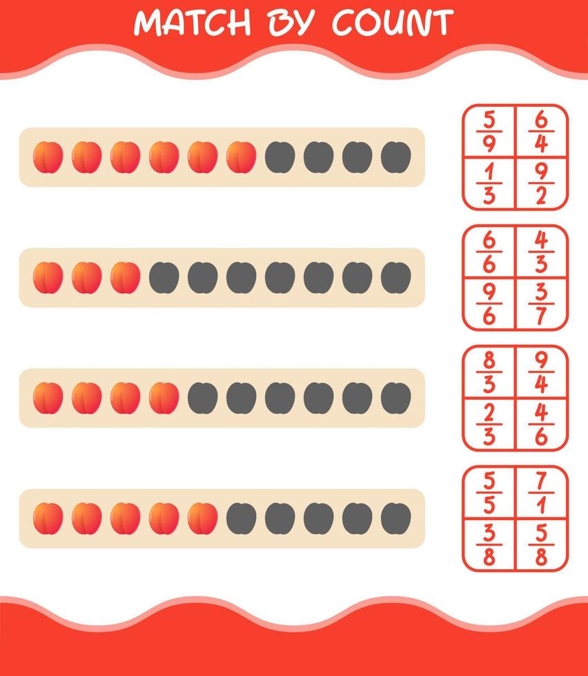 match efter antal av tecknad nektarin. match och räkna spel. pedagogiskt spel för barn och småbarn i förskoleåldern vektor