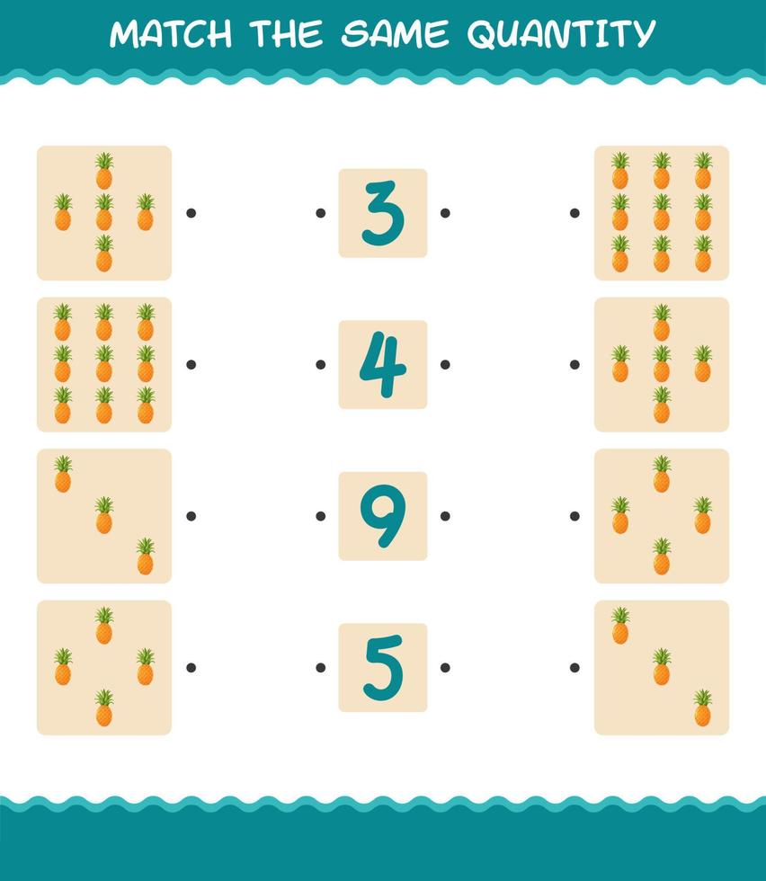 matcha samma mängd ananas. räknespel. pedagogiskt spel för barn och småbarn i förskoleåldern vektor