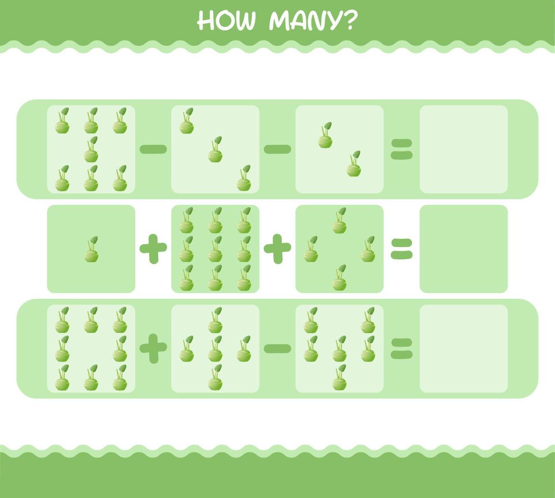 hur många tecknade kålrabbi. räknespel. pedagogiskt spel för barn och småbarn i förskoleåldern vektor