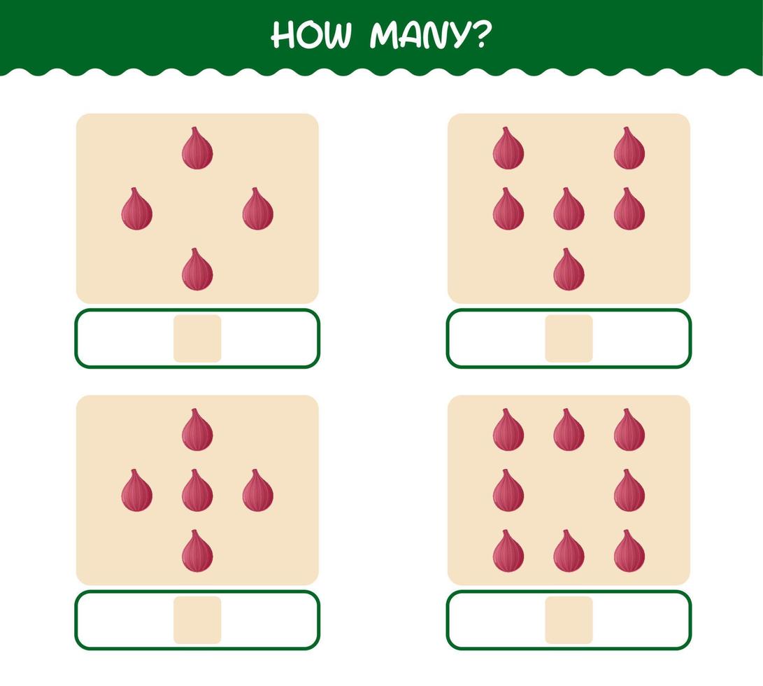hur många tecknade rödlök. räknespel. pedagogiskt spel för barn och småbarn i förskoleåldern vektor