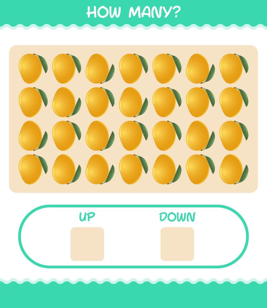 hur många tecknade mango. räknespel. pedagogiskt spel för barn och småbarn i förskoleåldern vektor