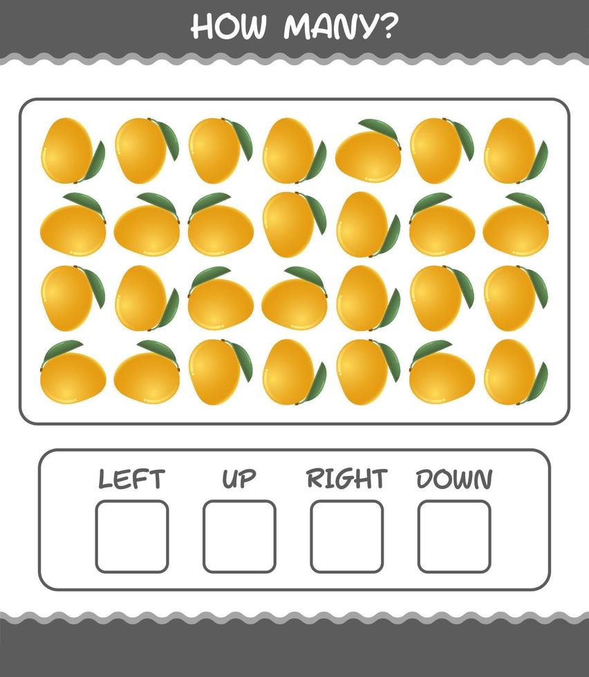 hur många tecknade mango. räknespel. pedagogiskt spel för barn och småbarn i förskoleåldern vektor