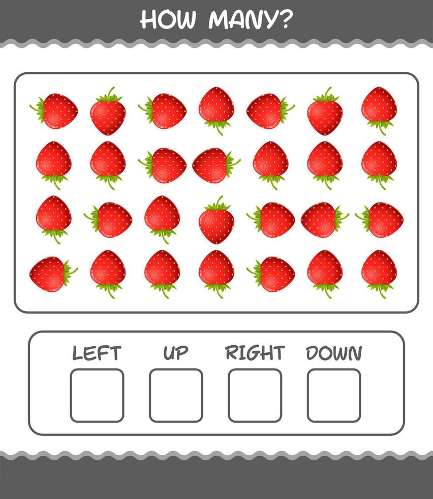 Wie viele Cartoon-Erdbeere. Zählspiel. Lernspiel für Kinder und Kleinkinder im Vorschulalter vektor