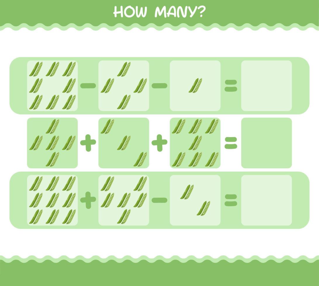 hur många tecknade gröna ärtor. räknespel. pedagogiskt spel för barn och småbarn i förskoleåldern vektor