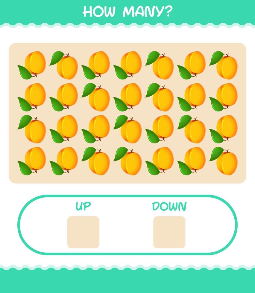 hur många tecknade aprikoser. räknespel. pedagogiskt spel för barn och småbarn i förskoleåldern vektor