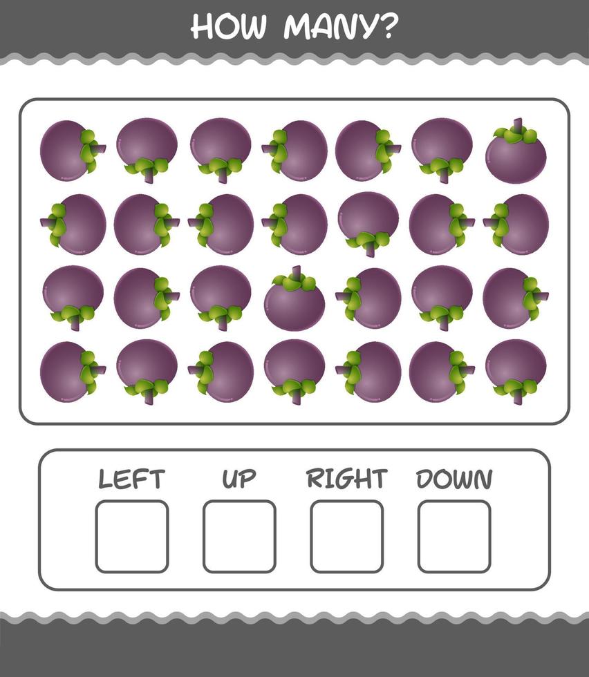 hur många tecknade mangostan. räknespel. pedagogiskt spel för barn och småbarn i förskoleåldern vektor