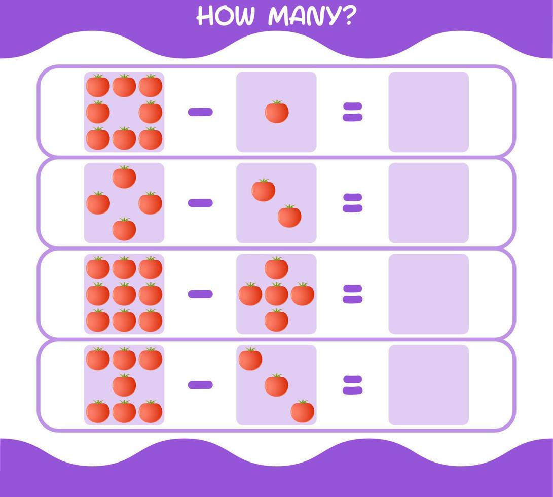 hur många tecknade tomater. räknespel. pedagogiskt spel för barn och småbarn i förskoleåldern vektor