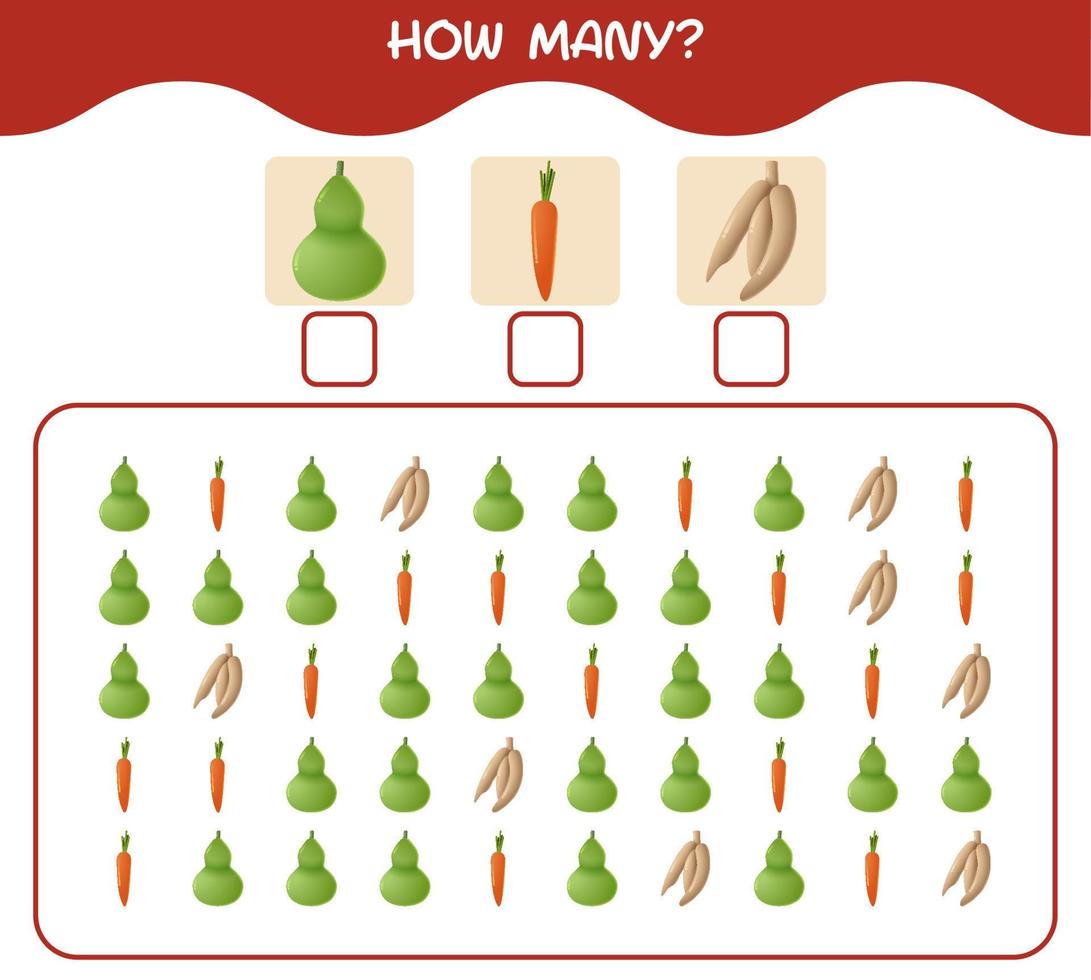 hur många tecknade grönsaker. räknespel. pedagogiskt spel för barn och småbarn i förskoleåldern vektor