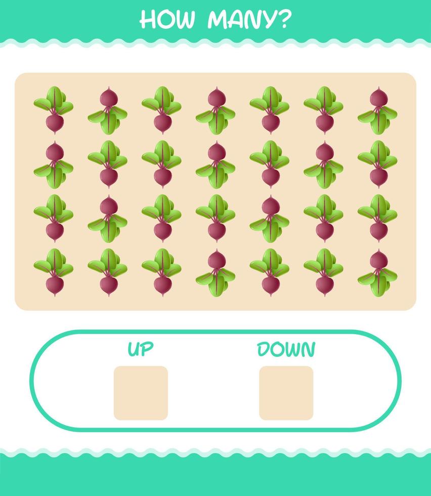 hur många tecknade betor. räknespel. pedagogiskt spel för barn och småbarn i förskoleåldern vektor
