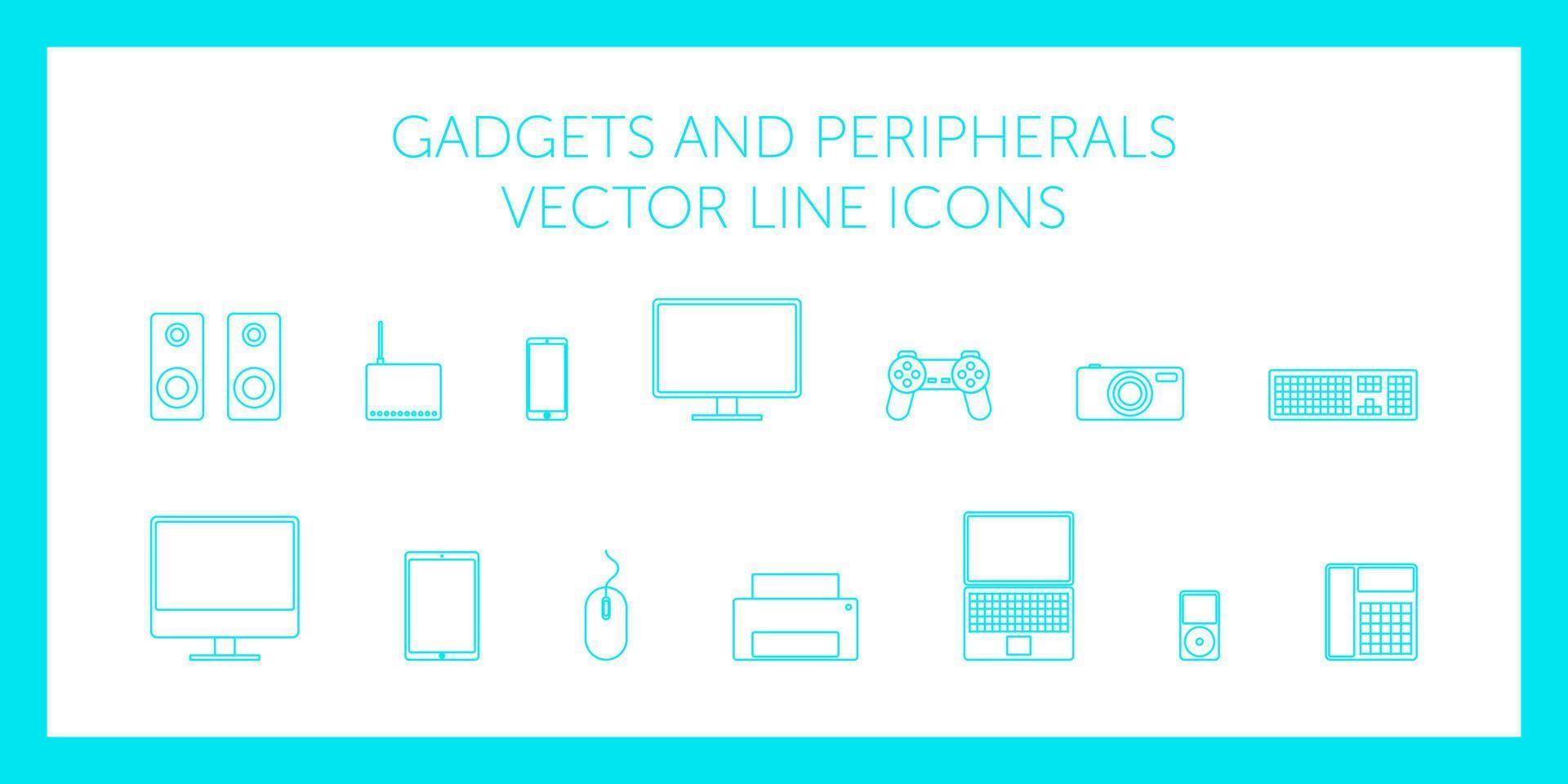 Vektorliniensymbole für Gadgets und Peripheriegeräte vektor