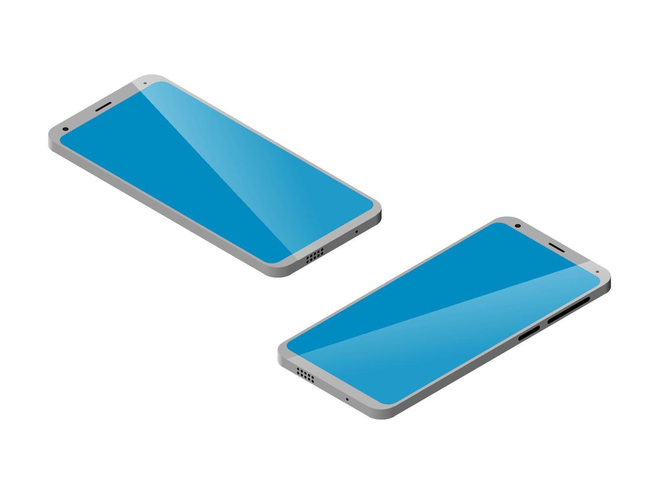 två smarta telefoner i isometri på olika sidor på vit bakgrund vektor