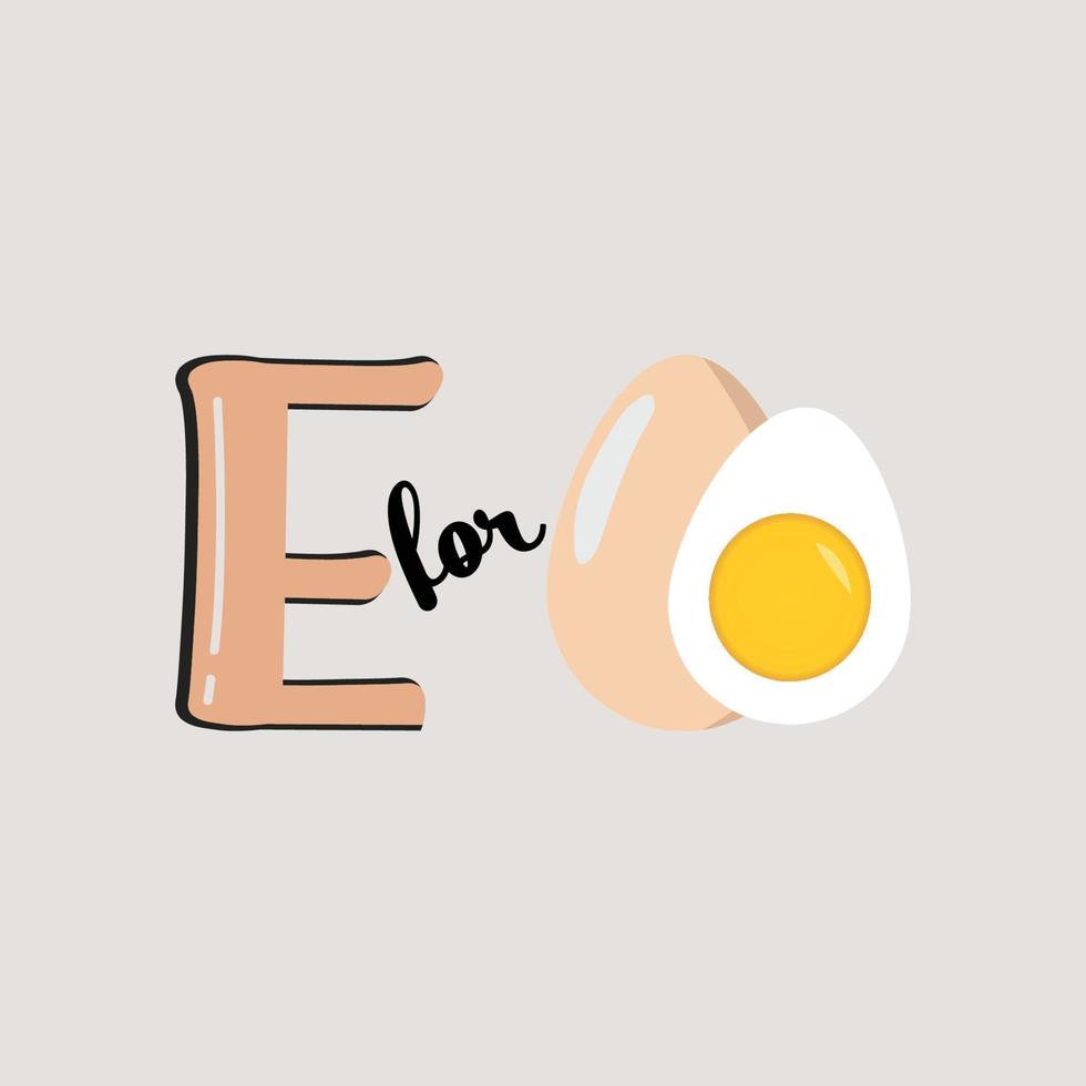 e för ägg, e bokstav och ägg vektorillustration alfabetdesign för barn vektor