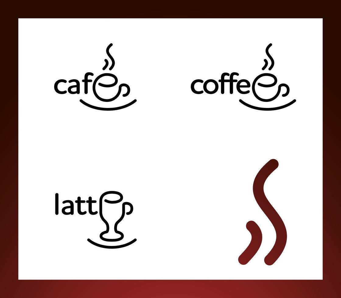kreative schreibweise von worten cafe, latte, kaffee isoliert vektor