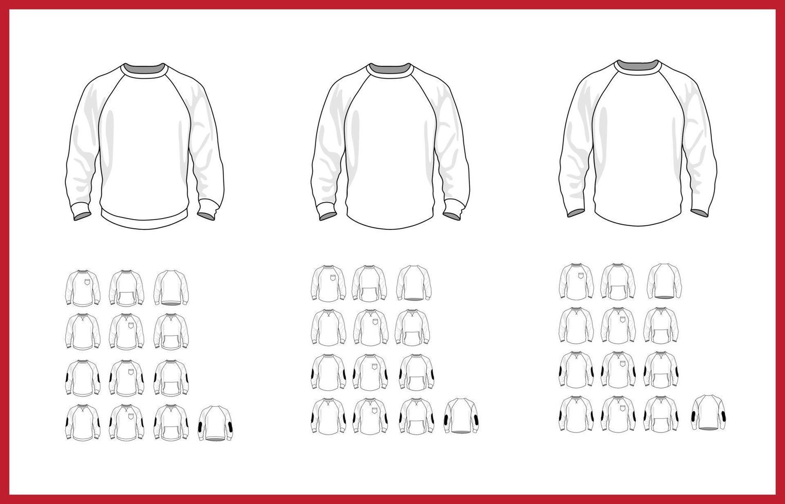 sweatshirt mall olika vektormodeller, framifrån och bakifrån vektor