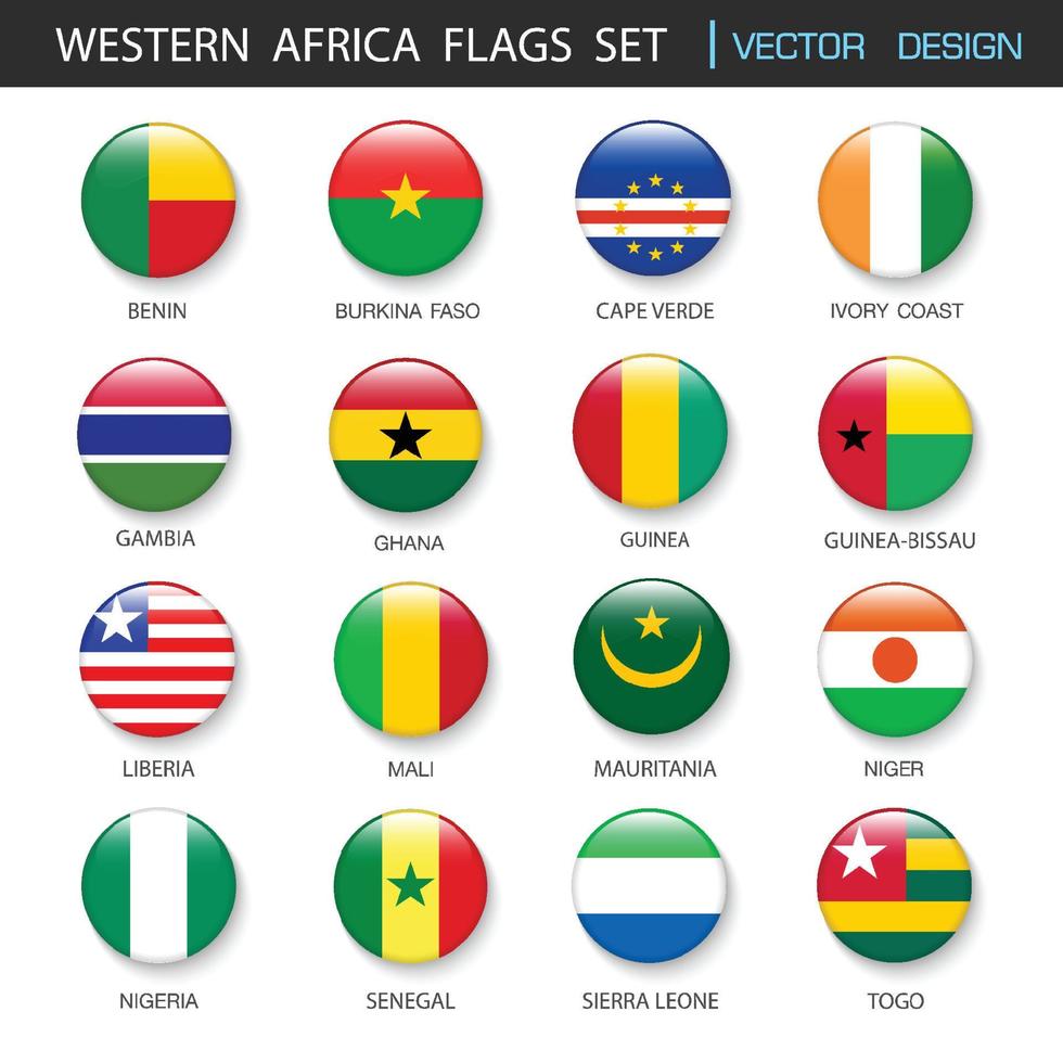 västra Afrika flaggor set och medlemmar i botton stlye, vektor designelement illustration