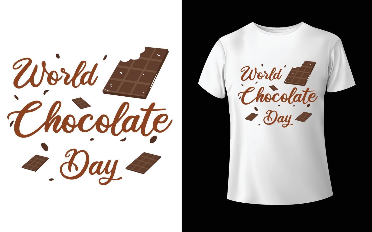 världen choklad dag t-shirt design världen choklad dag kalligrafi hand bokstäver isolerade på vitt. vektormall för logotypdesign, typografiaffisch, gratulationskort, vykort, klistermärke, t-shirt, vektor