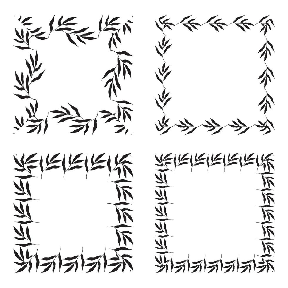 Illustration der Sammlung verschiedener quadratischer schwarzer quadratischer Rahmen aus Pflanzen auf weißem, isoliertem Hintergrund vektor