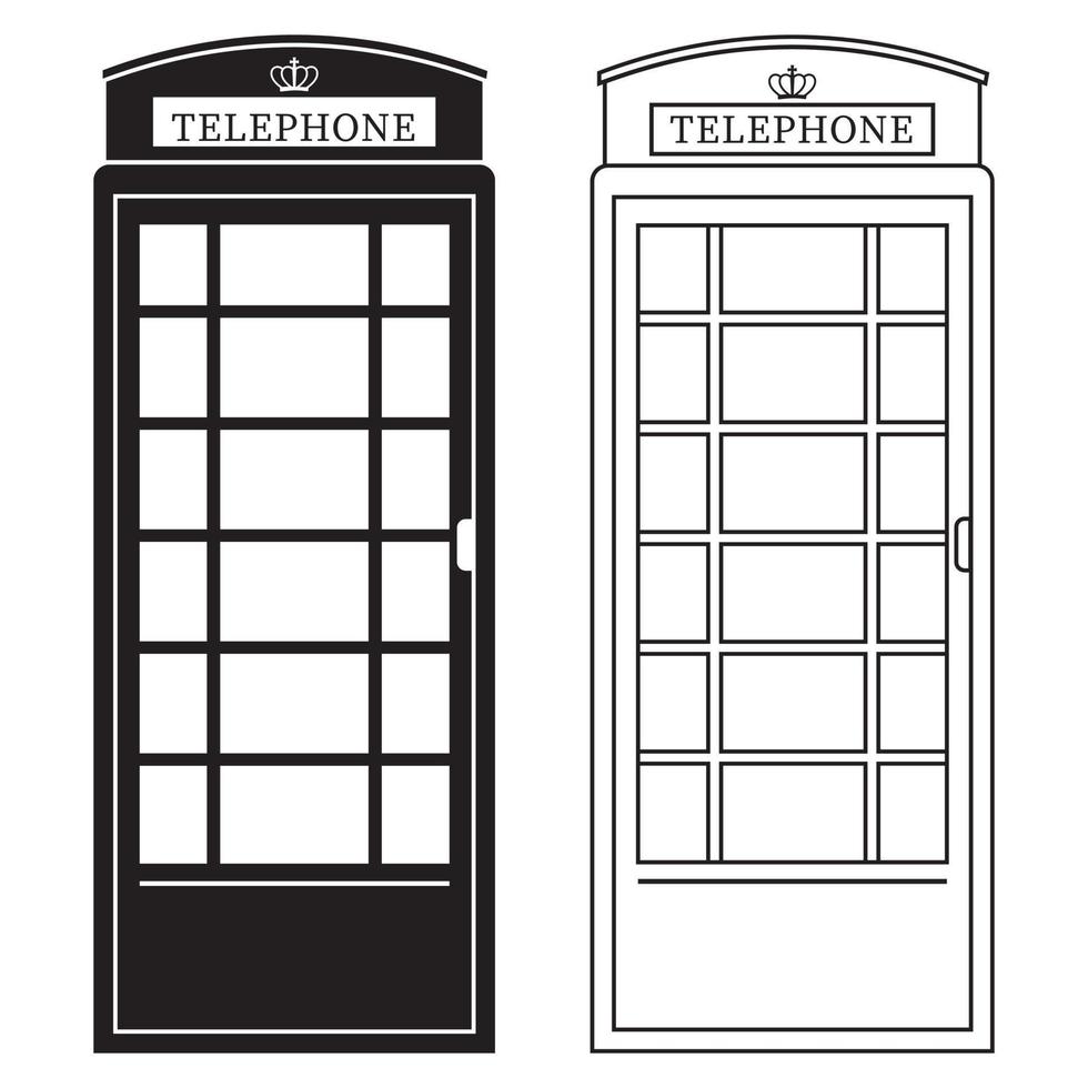 telefonkiosk svart kontur ikon, vektor isolerade illustration i doodle stil