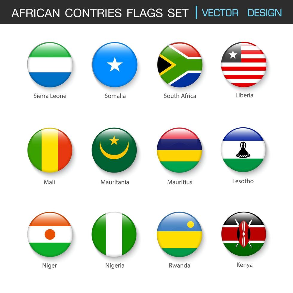 afrikanska flaggan ikonuppsättning i cirkel, vektor designelement illustration