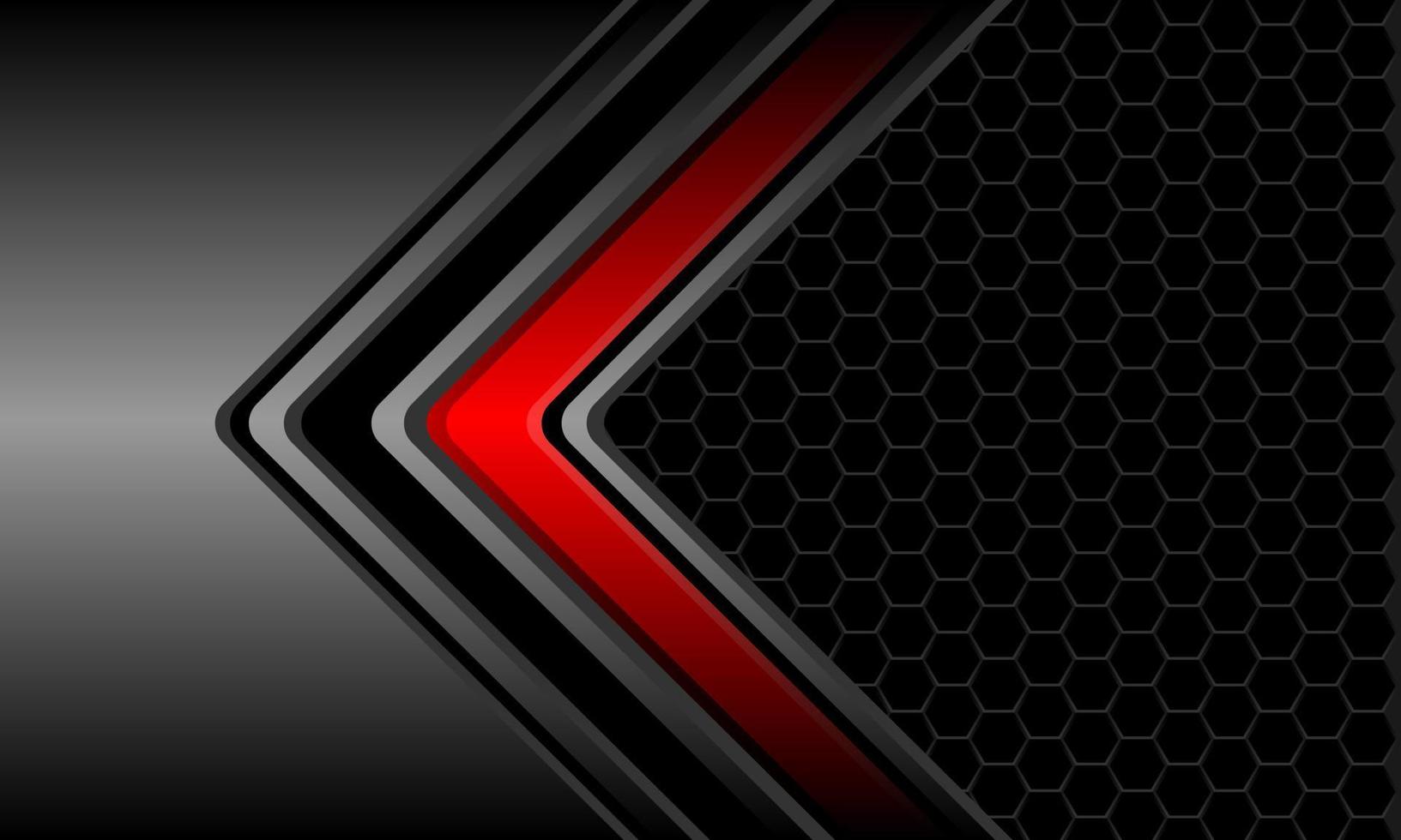 abstrakt röd mörkgrå metallisk pil riktning svart hexagon mesh design modern futuristisk teknik bakgrund vektor
