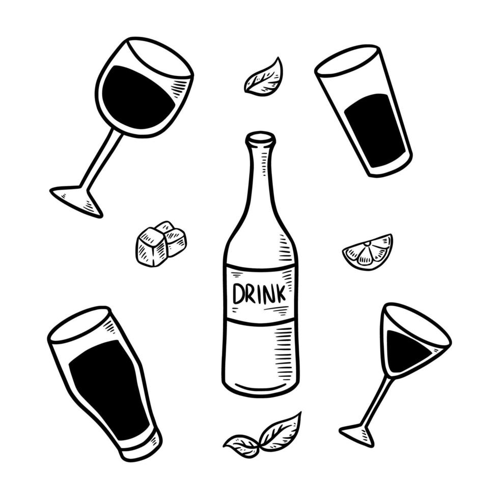 drycker doodle set dryck färsk illustration-01 vektor