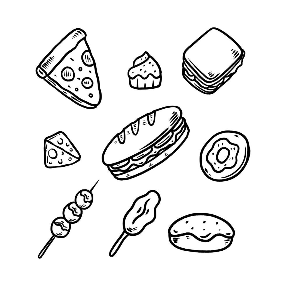 junk food doodle set illustration hand gezeichnet vektor