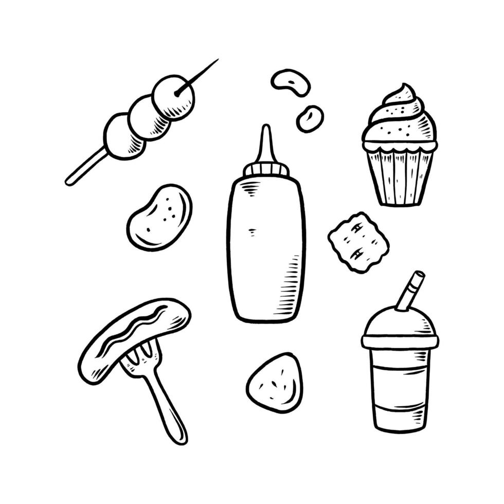 junk food doodle set illustration hand gezeichnet vektor