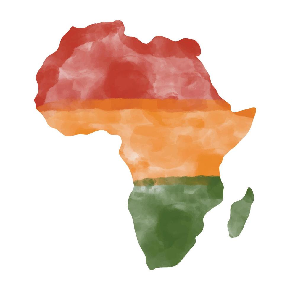 Afrikas kontinent konstnärlig handritad grunge akvarell texturerad karta vektorillustration på en vit bakgrund. stambakgrund - röd, gul, grön. måla mall svart historia månad, juni vektor