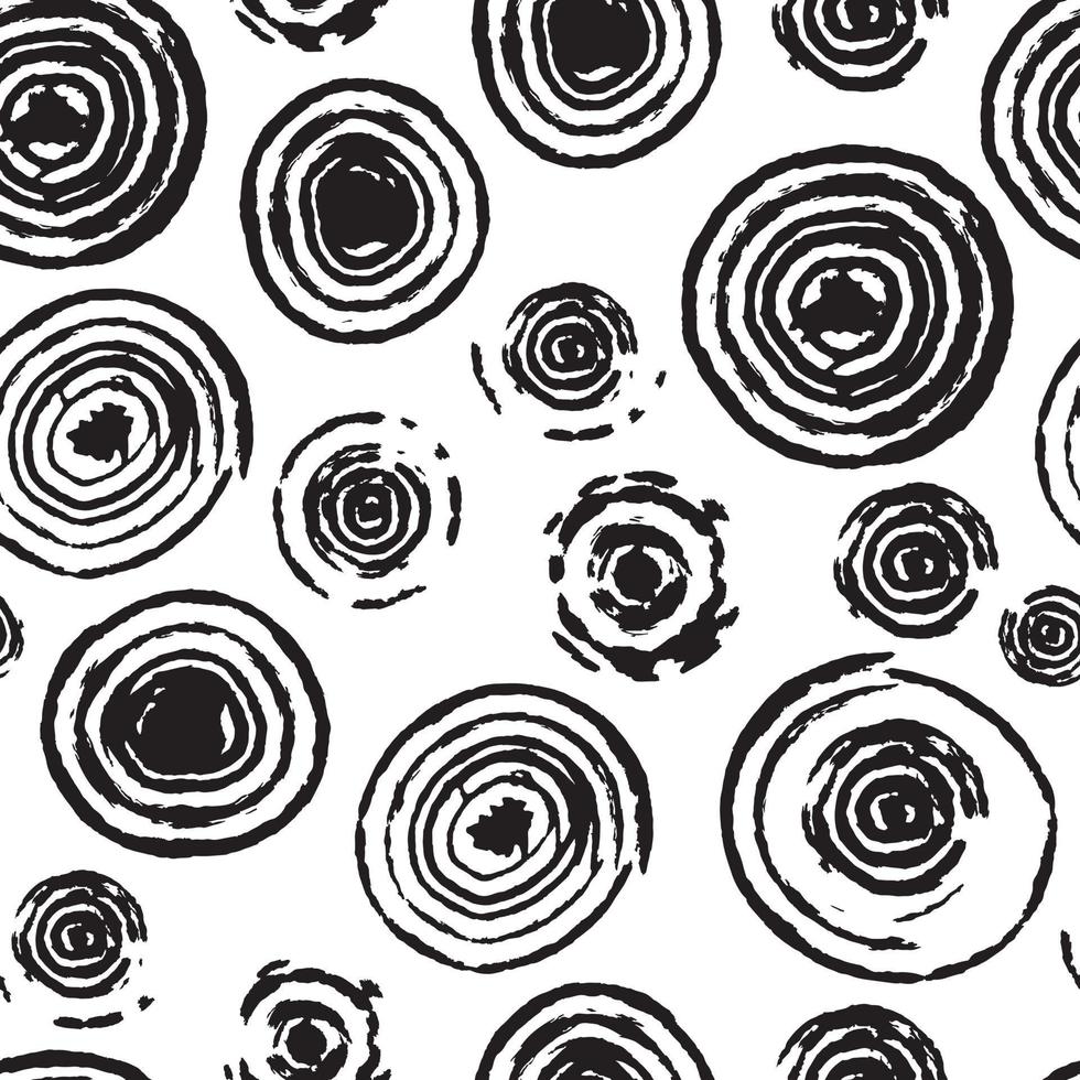 handritad bakgrundsdesign med sömlösa mönster med grunge svart bläck abstrakta texturerade cirklar, minimalistisk skandinavisk stil vektor