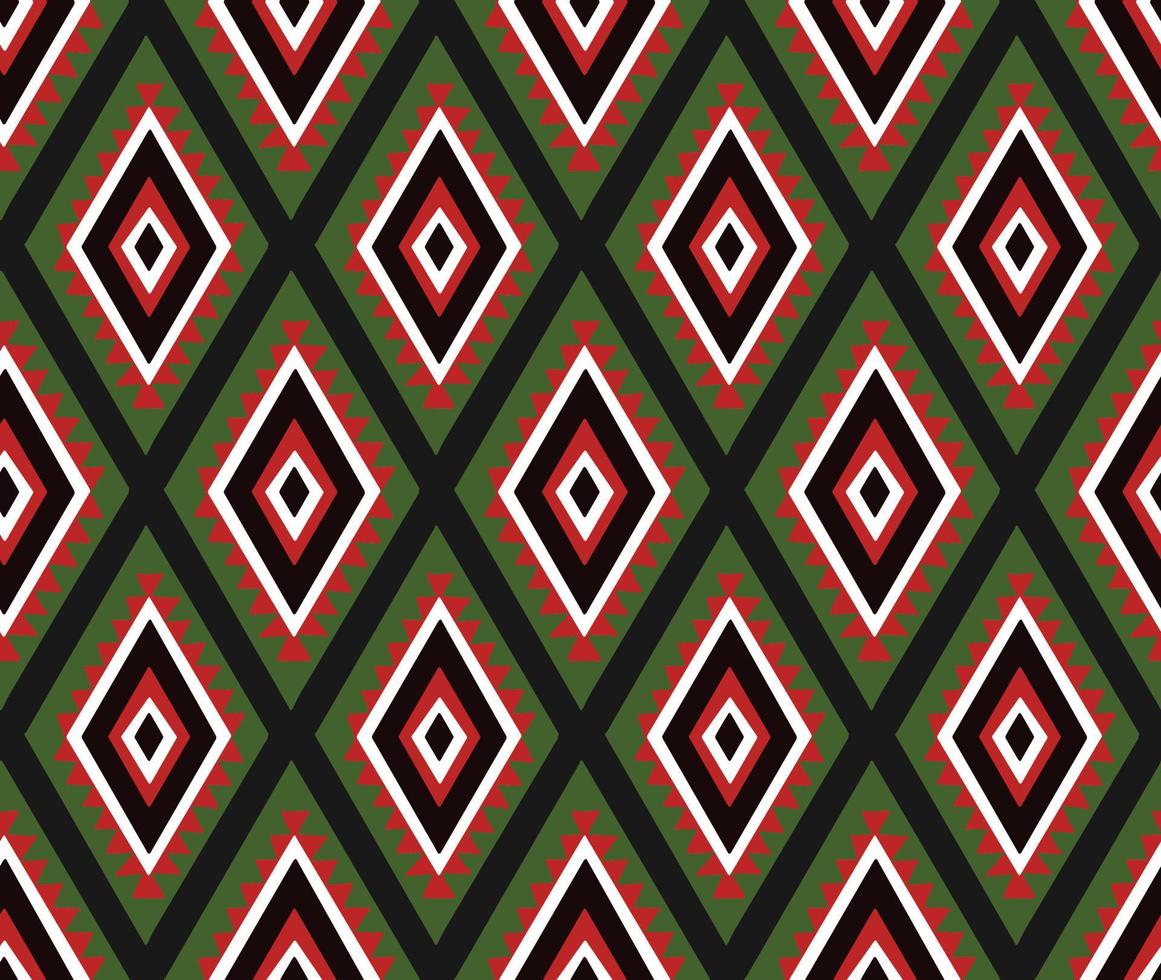 tribal afrikanska etniska sömlösa mönster med enkla linjer och figurer i rött, vitt och grönt. vektor traditionell svart bakgrund, textil, papper, tyg. kwanzaa, svart historia månad, juni