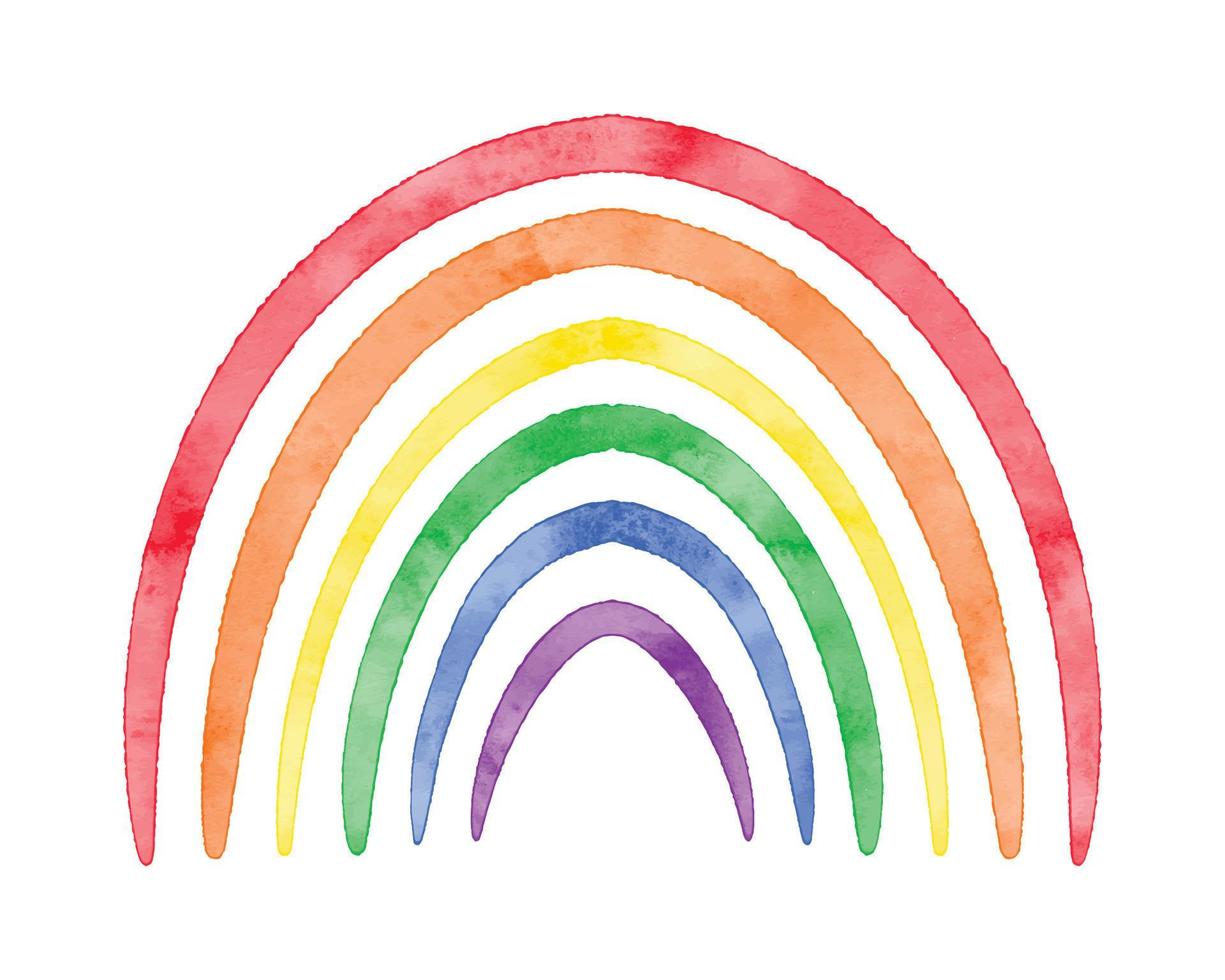 niedlicher aquarellstrukturierter vektorregenbogen. lgbt-symbol. sechs farben aquarell regenbogensymbol der lgbt-flaggenfarben. handgezeichnete künstlerische aquarelllinien bogen vektor