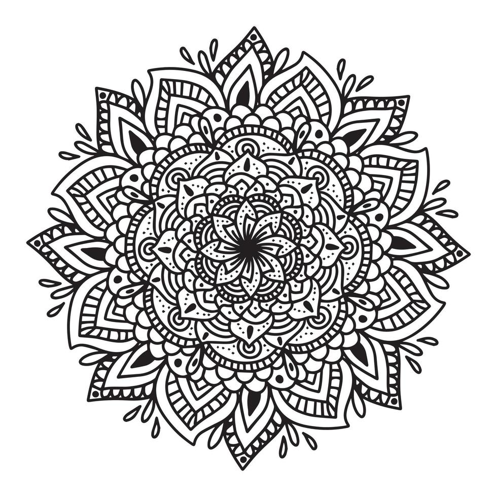 Mandala kreisförmiges symmetrisches Muster. orientalisches Motiv. florale dekorative runde Verzierung in schwarzem Umriss. Vektor-Illustration isoliert auf weißem Hintergrund. Arabisch, indischer Druck. Yoga-Symbol. vektor