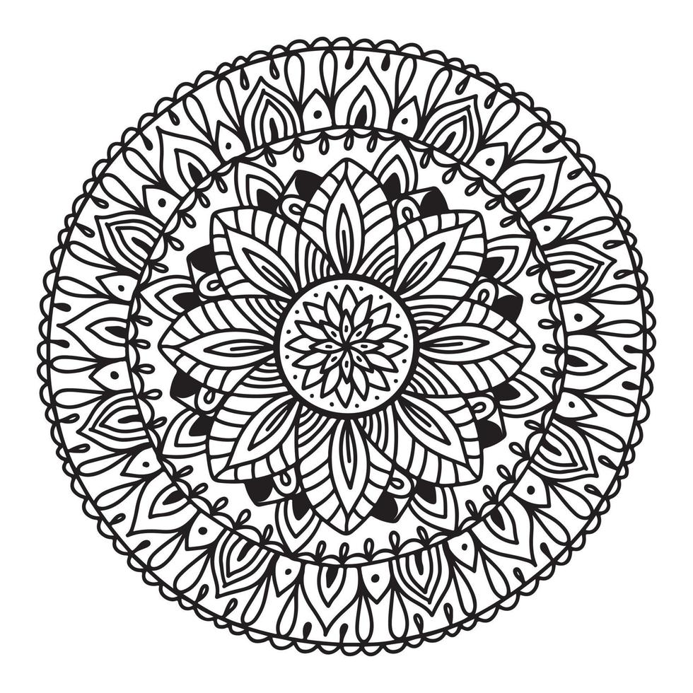 Mandala kreisförmiges symmetrisches Muster. orientalisches Motiv. florale dekorative runde Verzierung in schwarzem Umriss. Vektor-Illustration isoliert auf weißem Hintergrund. Arabisch, indischer Druck. Yoga-Symbol. vektor