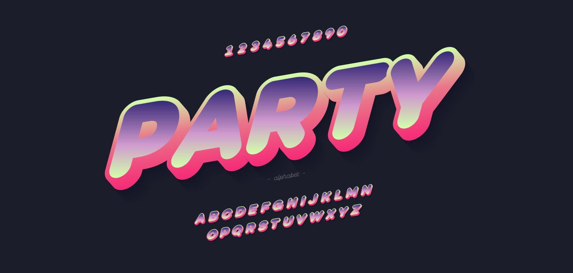 Vektor-Party-Nacht-Schriftart 3d fette trendige Typografie vektor