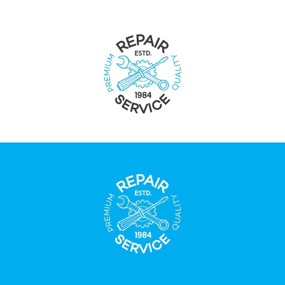 satz reparaturservice-logo mit zahnrad-, schlüssel- und schraubendreherlinienstil vektor