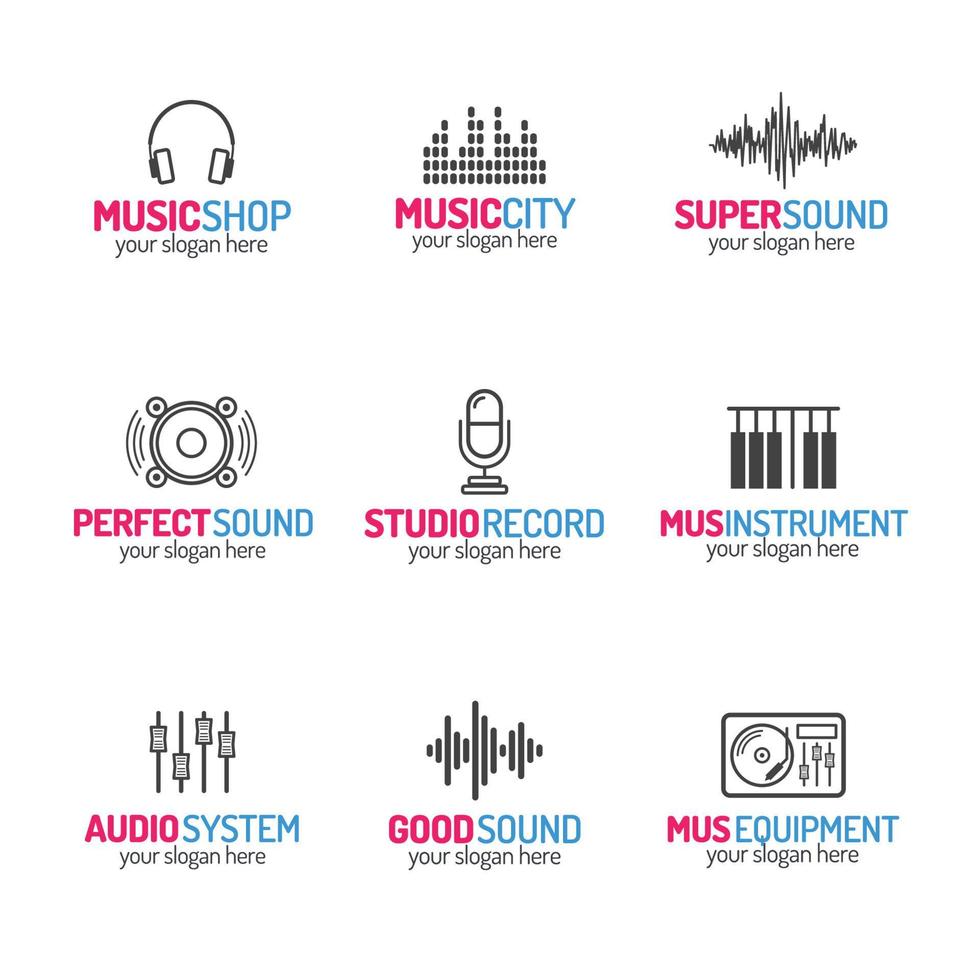 Musikshop-Logo-Set mit verschiedenen Symbolen vektor