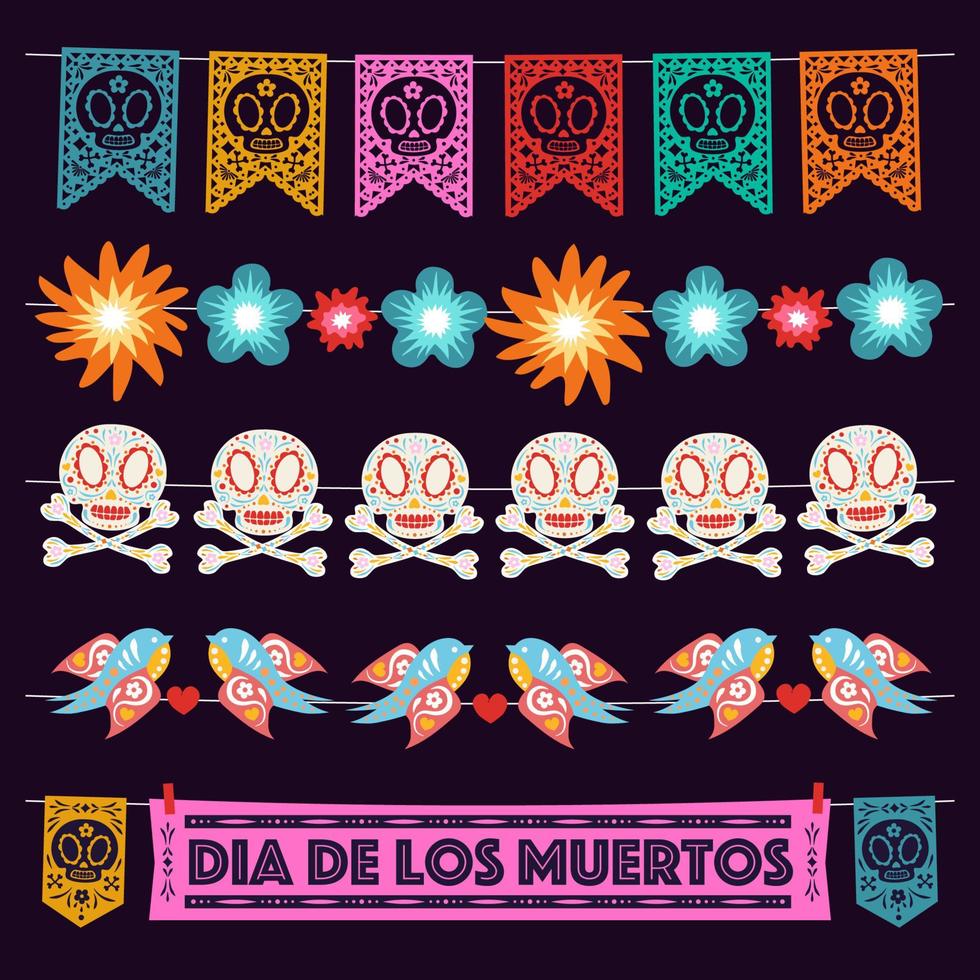 dia de los muertos dekorationsgirlandenset vektor