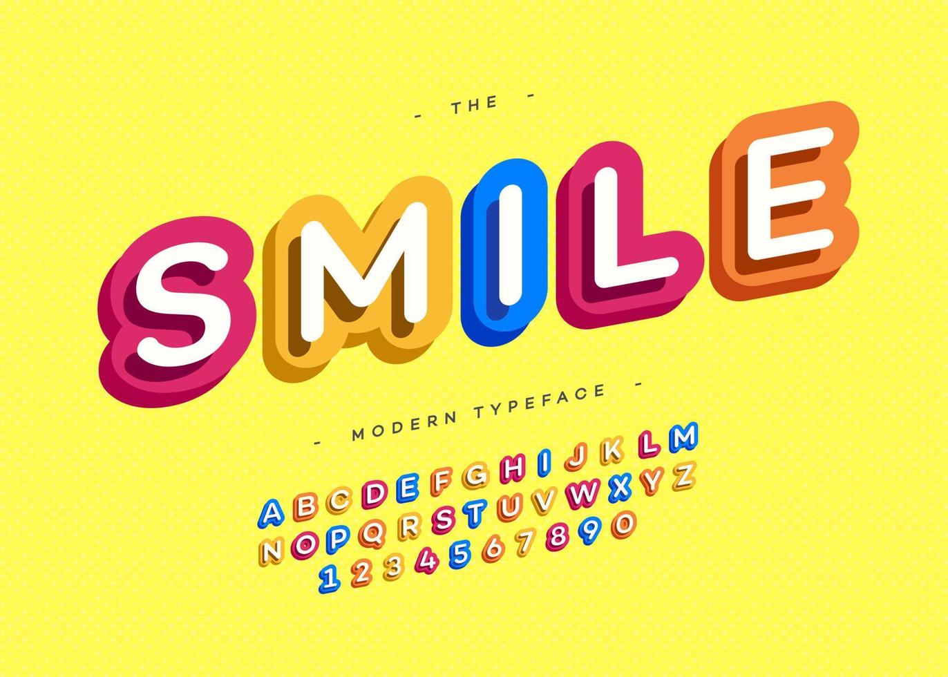 vektor leende teckensnitt 3d fet typografi färgglad stil