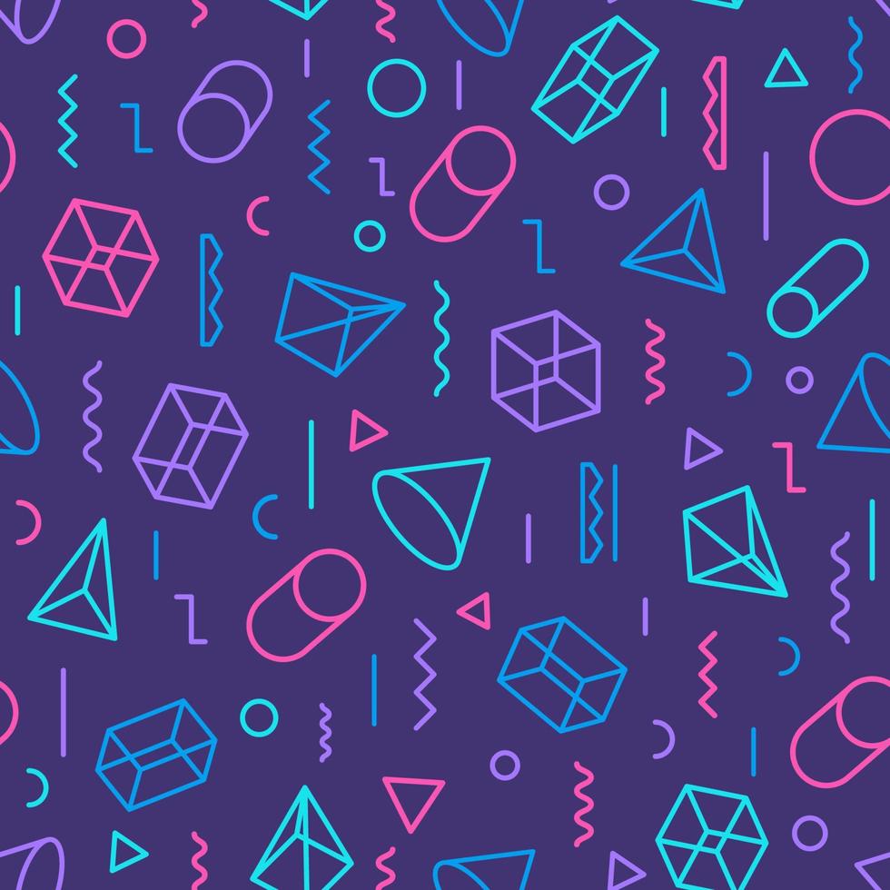 geometrisches muster bestehend aus formen und linien unterschiedlicher farbe auf violettem hintergrund für plakat, katalog vektor