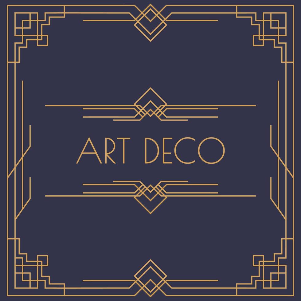 art déco och arabiska inbjudningskort mall fyrkantig form med ram guld färg linje stil vektor