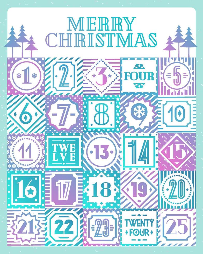 weihnachts-countdown-kalender druckbare tags farbstil mit unterschiedlichem hintergrund vektor