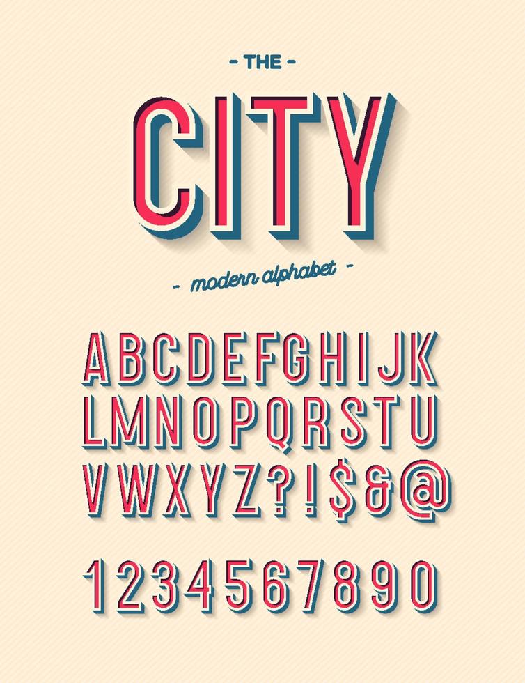 vektor stadt modernes alphabet coole typografie. Schriftart für Menü, Video, Illustration, Animation