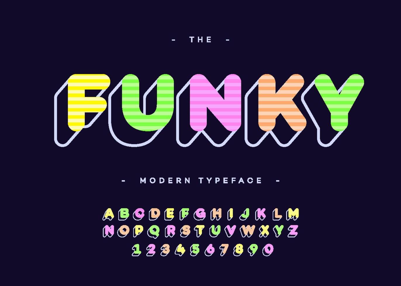 vektor funky alfabetet 3d fet typografi färgglad stil