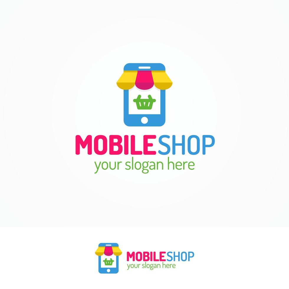 Mobile Shop-Logo-Set mit Silhouette-Telefon und Korb vektor