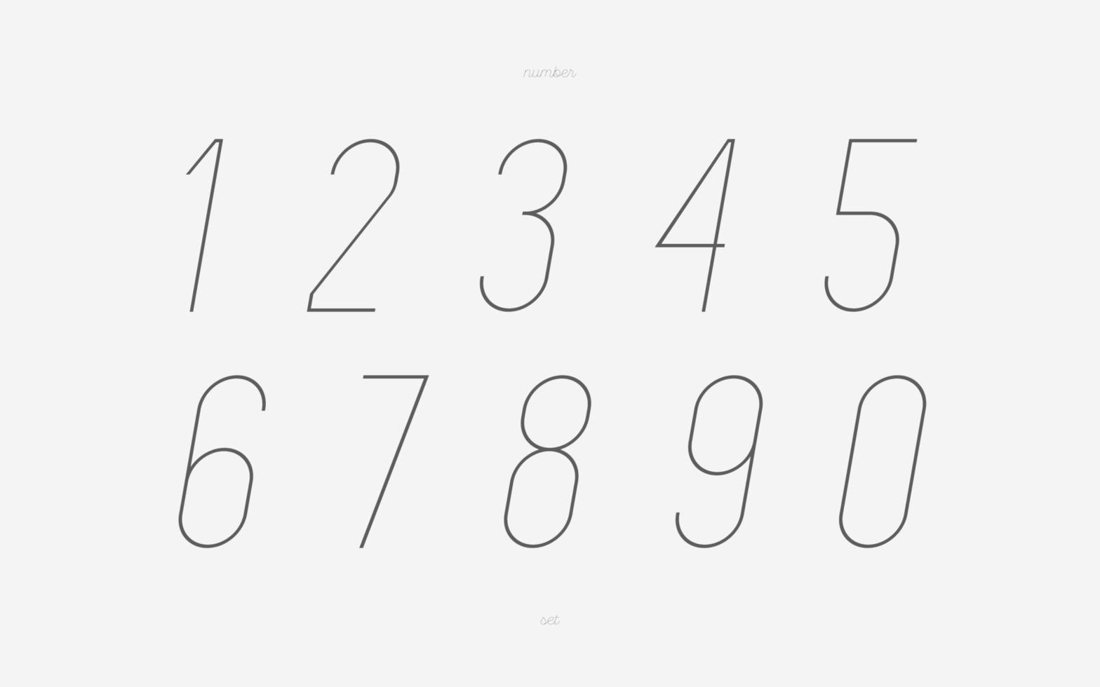 vektor nummeruppsättning tunn stil modern typografi