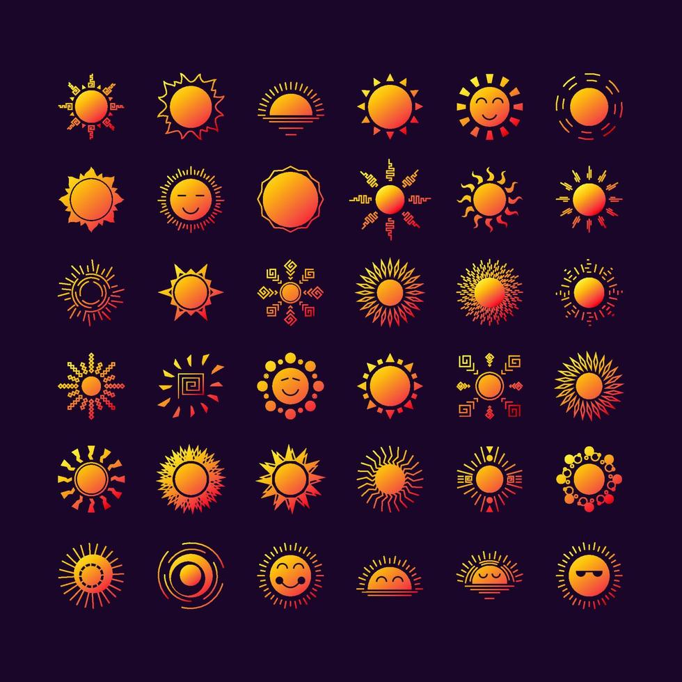 Vektor-Sonne-Logo-Set farbenfrohen Farbverlauf auf Hintergrund isoliert vektor